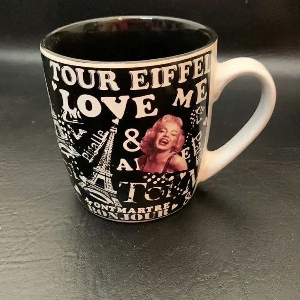 Marilyn Monroe Forever Love Me Paris Adore Black White Red 12 Ounce Coffee Mug